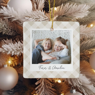 Painted Plaid Double Sided Personalised Photo Ceramic Ornament