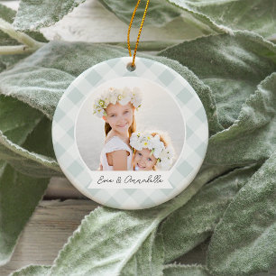 Painted Plaid Double Sided Personalized Photo Ceramic Ornament