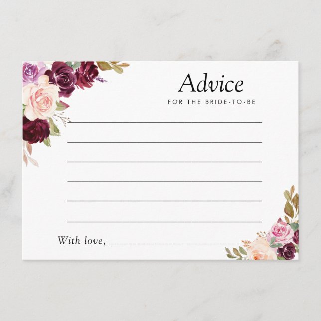 painted plum purple & peach floral advice card (Front)