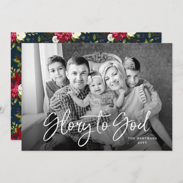 Painted Poinsettias | Full Bleed Photo Holiday Card (Front/Back)