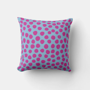 Painted Polka Dots Light Blue Fuchsia Pink Cushion