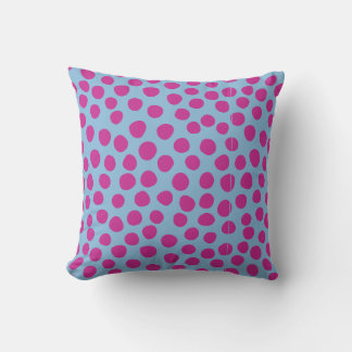 Painted Polka Dots Light Blue Fuchsia Pink Cushion