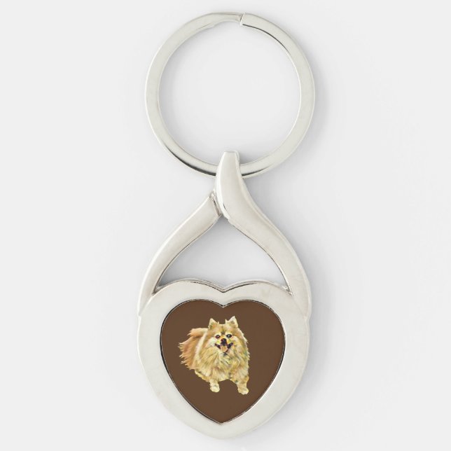 Painted Pomeranian Heart Key Chain (Front)