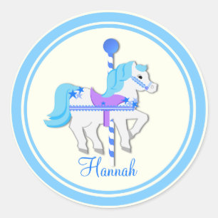 Painted Pony Blue Stars Carousel Classic Round Sticker