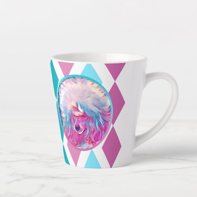 Painted Poodle in Pink Aqua and Teal Latte Mug (Right)