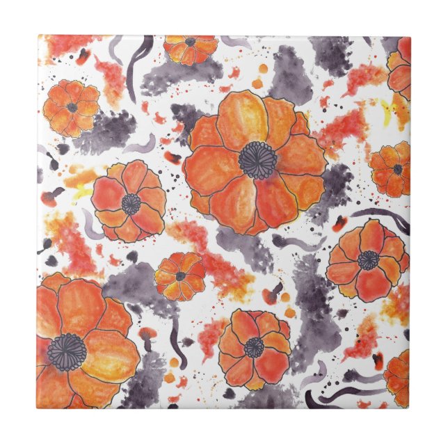 Painted Poppies Ceramic Tile (Front)