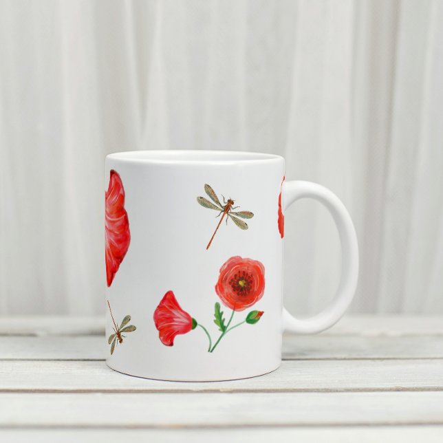 Painted Poppies & Dragonflies Large Coffee Mug (Creator Uploaded)
