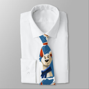 painted portrait of a dog on blue background tie