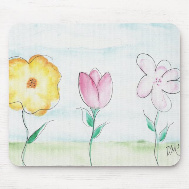 Painted Primitive Flowers Mouse Pad (Front)