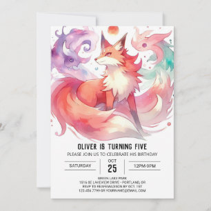 Painted Printable Fox Birthday Invitation