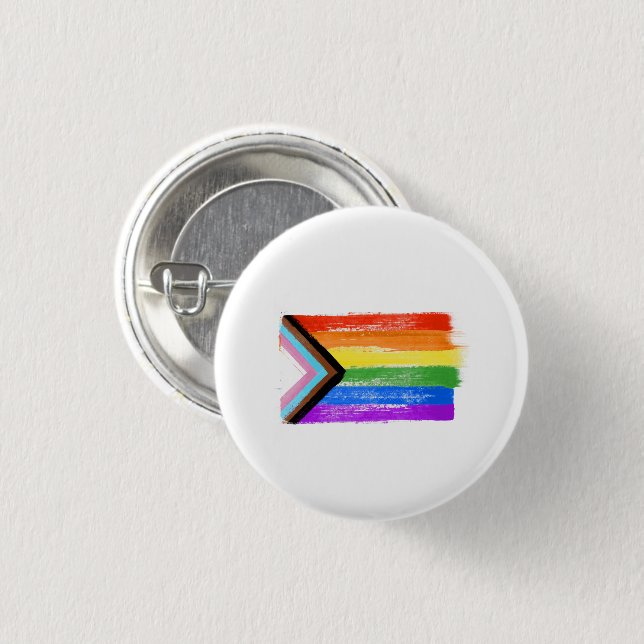 PAINTED PROGRESS PRIDE FLAG 3 CM ROUND BADGE (Front & Back)
