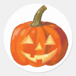 Painted Pumpkin Face Classic Round Sticker