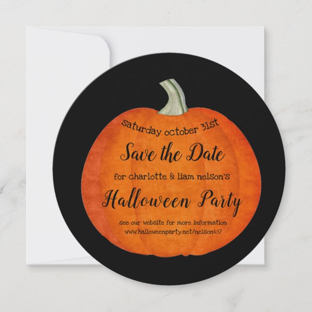 Painted Pumpkin Orange Black Halloween Party Save The Date (Front)