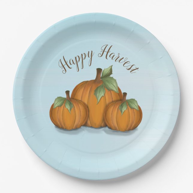Painted Pumpkins Paper Plate (Front)