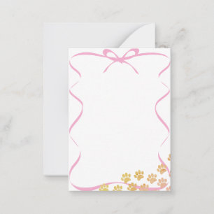 Painted Puppy Paw Prints Pink Ribbon Blank Card