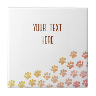 Painted Puppy Paw Prints With Custom Text Ceramic Tile