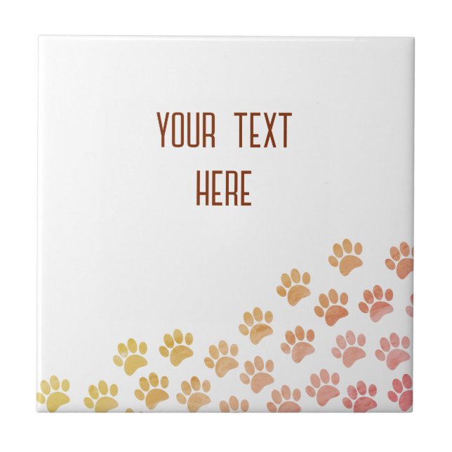 Painted Puppy Paw Prints With Custom Text Ceramic Tile (Front)