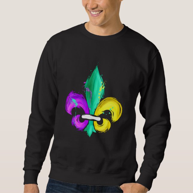 Painted Purple Green And Golden Fleur De Lis For M Sweatshirt (Front)