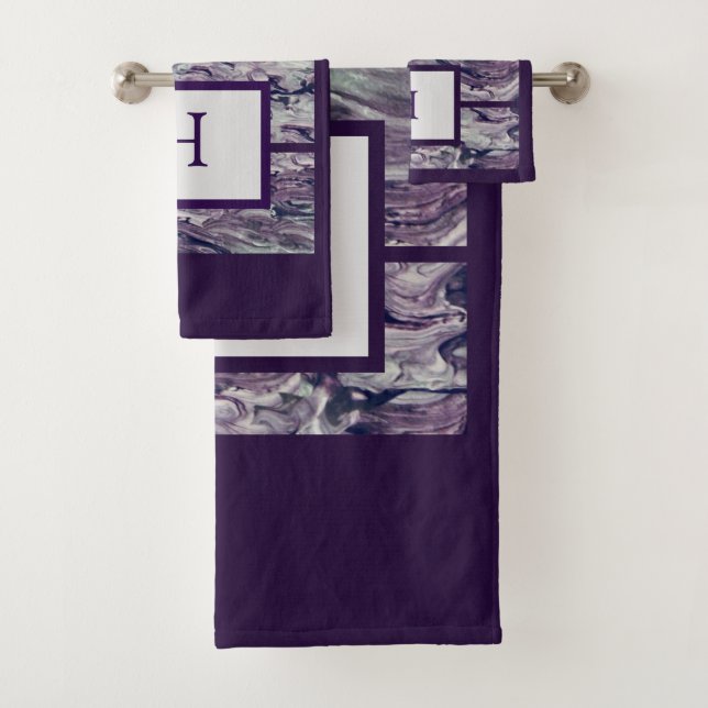 Painted Purple Swirl of Colours w/ Monogram Bath Towel Set (Insitu)