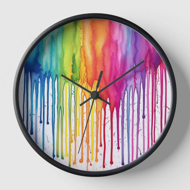 Painted Rainbow Watercolour Paint Drips Abstract  Clock (Front)