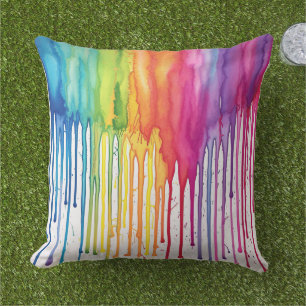 Painted Rainbow Watercolour Paint Drips Abstract Cushion