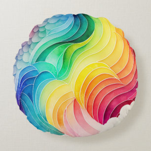 Painted Rainbow Watercolour Paint Drips Abstract  Round Cushion