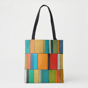 Painted rectangles of board assembled into a colou tote bag