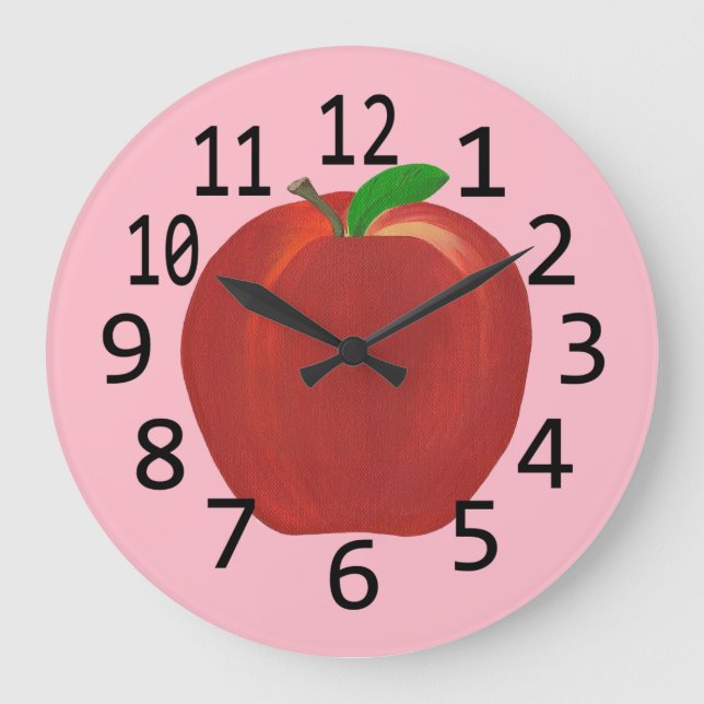 Painted Red Apple Green Leaves Custom Wall Clocks (Front)
