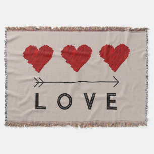 Painted Red Heart LOVE Throw Blanket