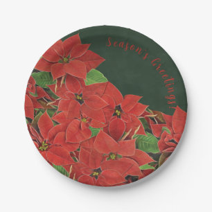 Painted Red Poinsettia Holiday Paper Plates
