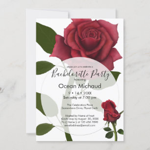 Painted Red Roses   White Invitation