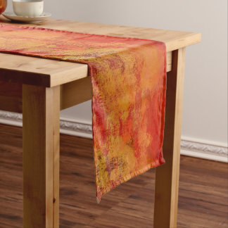 painted red yellow art abstract short table runner