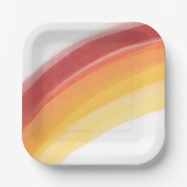 Painted Red Yellow Orange Rainbow Birthday Paper Plate (Front)