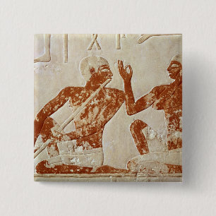 Painted relief depicting a flute player 15 cm square badge