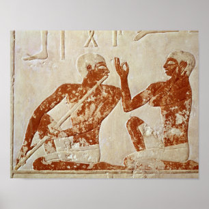 Painted relief depicting a flute player poster