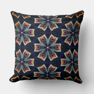Painted Ribbon Flower of Six Petals on Dark Green Cushion