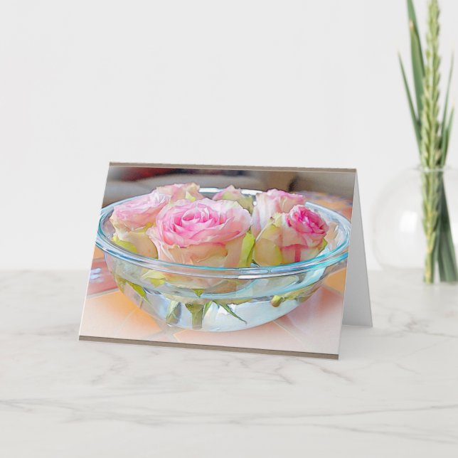 Painted Rose Bowl Blank Greeting Card (Front)