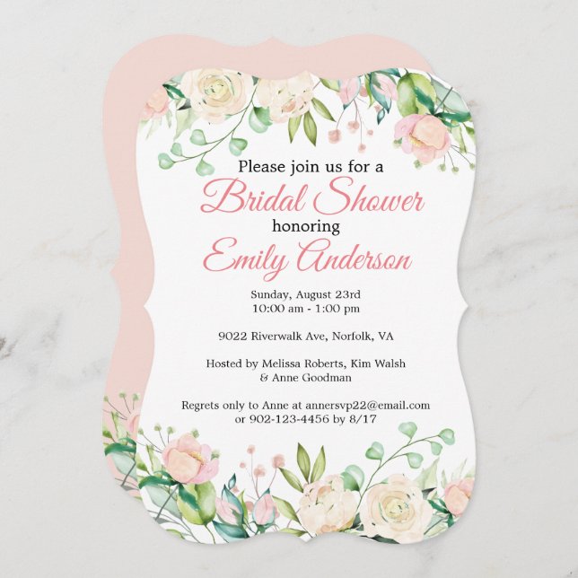 Painted Rose Floral Bridal Shower Invitation (Front/Back)