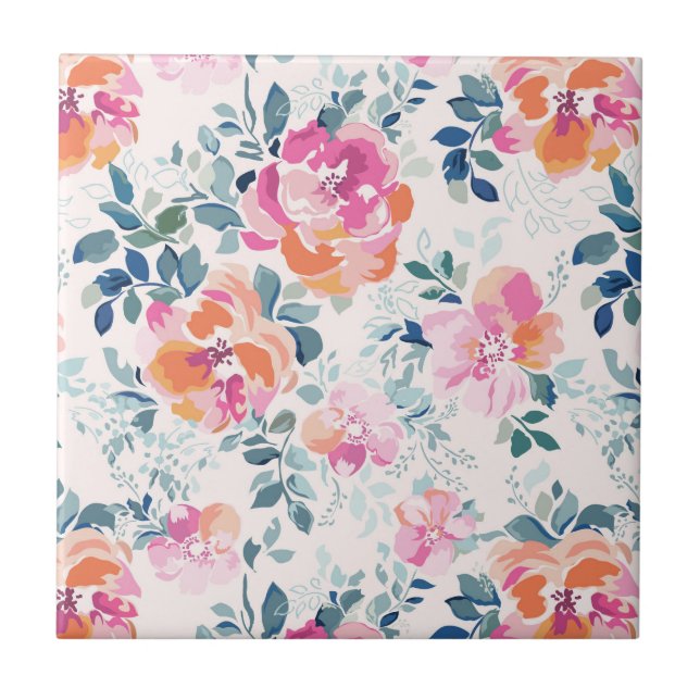 Painted Roses Pattern Ceramic Tile (Front)