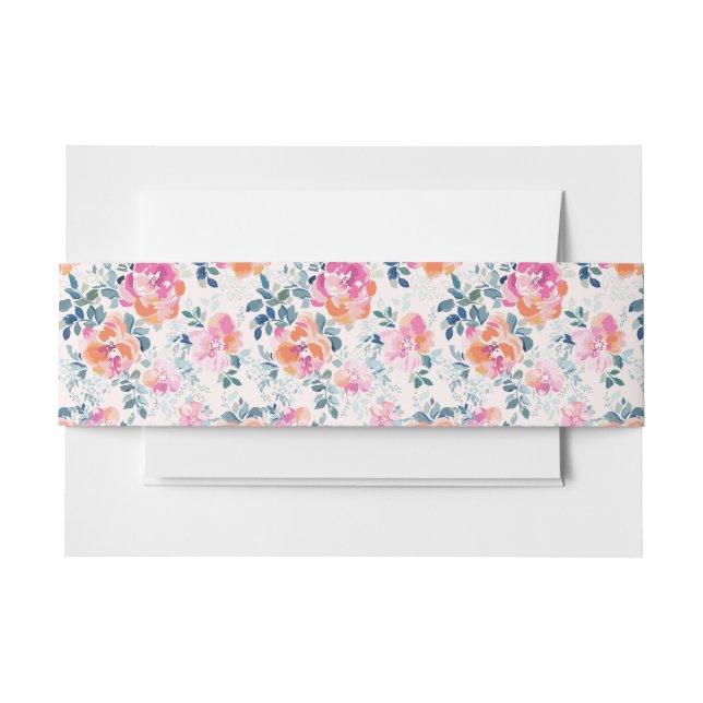 Painted Roses Pattern Invitation Belly Band (Front Example)