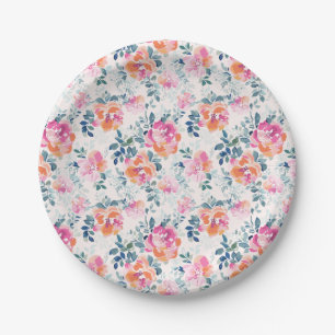 Painted Roses Pattern Paper Plate