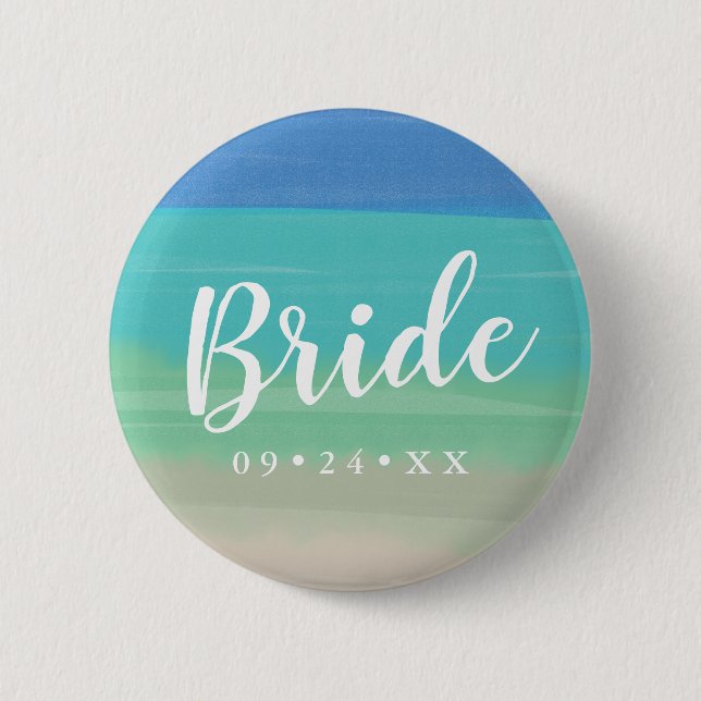 Painted Sand and Ocean Wedding Bride 6 Cm Round Badge (Front)