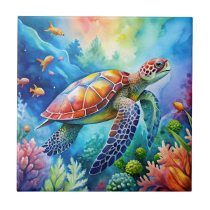 Painted Sea Turtle Ceramic Tile
