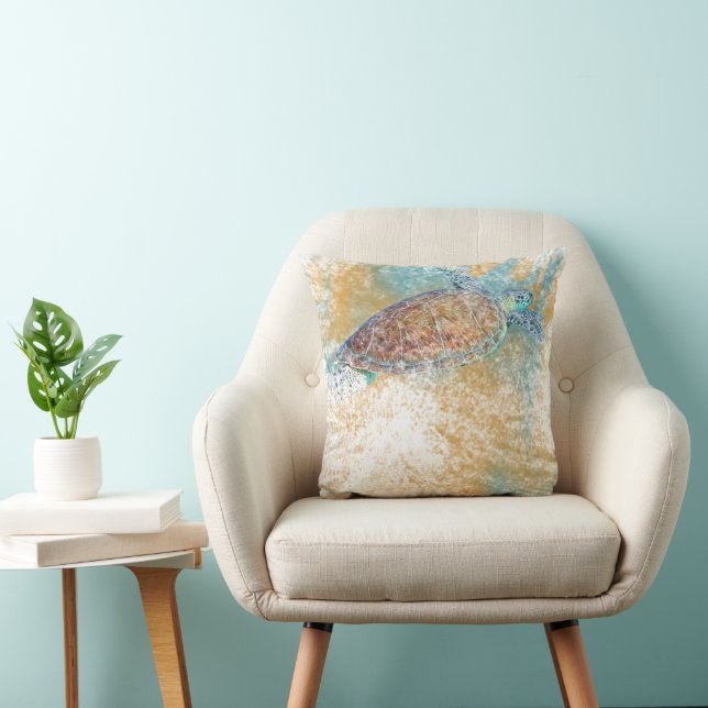 Painted Sea Turtle Throw Pillow | Beach & Coastal (Chair)