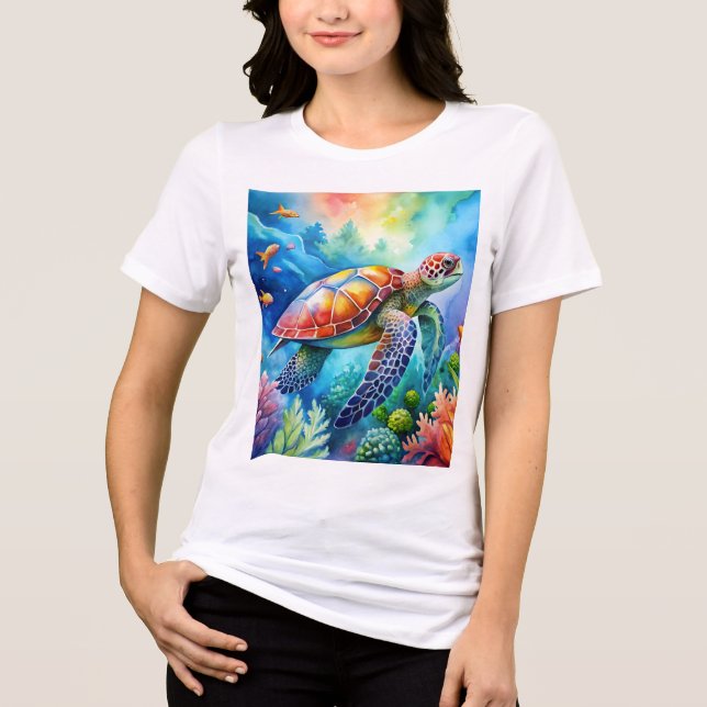 Painted Sea Turtle  Tri-Blend Shirt (Front)