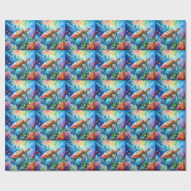 Painted Sea Turtle  Wrapping Paper (Flat)