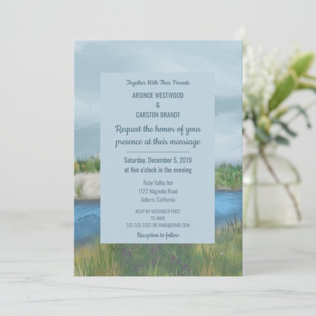 Painted Seaside Wedding Invitation (Standing Front)