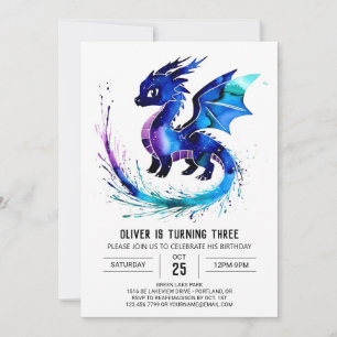 Painted Simple Dragon Digital Boy Birthday Invitation