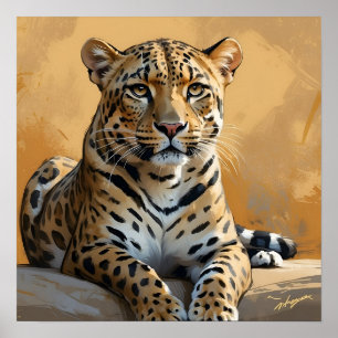 Painted Sitting Leopard Art Poster