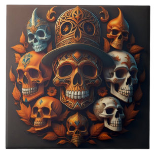 Painted skeletons ceramic tile